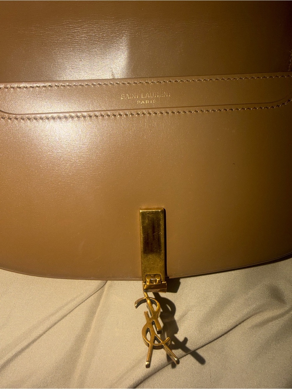 Saint Laurent Taupe Shoulder Bag with Gold YSL Hardware - Picture 4 of 7
